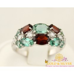 Серебряное кольцо Люсьен с гранатом и зеленым кварцем 1370/1р